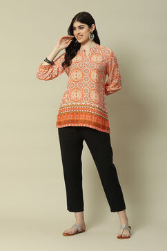 Orange Polyester A-Line Printed Top image number 0