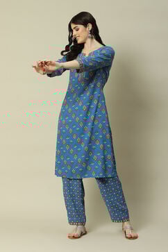 Coblt Blue LIVA Straight Printed Kurta Palazzo Suit Set image number 0