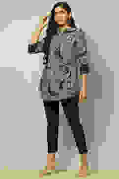 Black Poly Crepe Printed Straight Indie Top image number 0