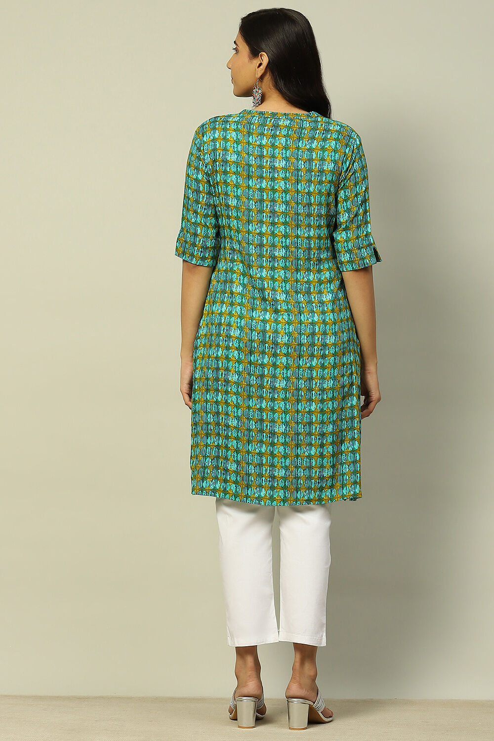 Blue Geometric Printed Straight Kurta image number 3