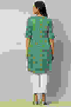 Blue Geometric Printed Straight Kurta image number 3