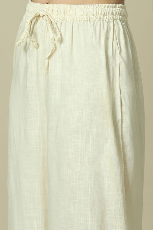 Ecru LIVA Woven Straight Kurta Suit Set image number 2