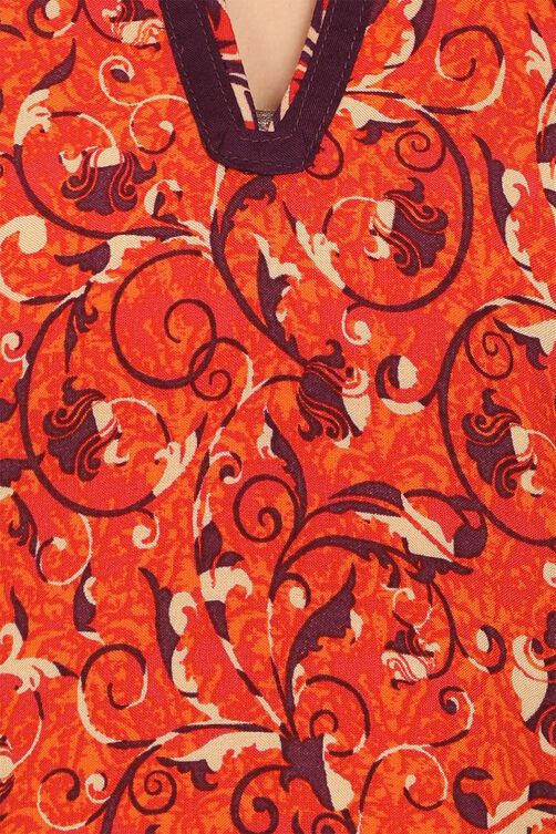 Orange Straight Cotton Kurta image number 4