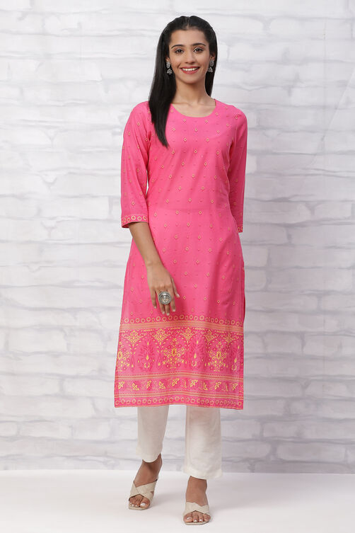 Pink Cambric Cotton Straight Kurta image number 2