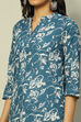 Blue Cotton Floral Printed Straight Kurta image number 1