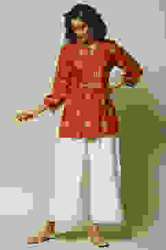 Rust LIVA Straight Printed Top image number 0