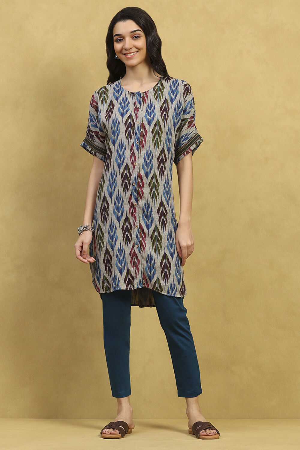 Grey Printed Straight Kurta image number 5