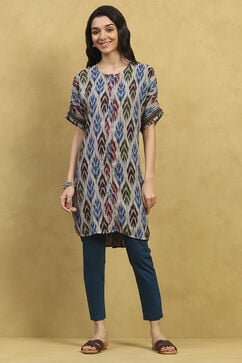 Grey Viscose Blend Printed Straight Kurta image number 5