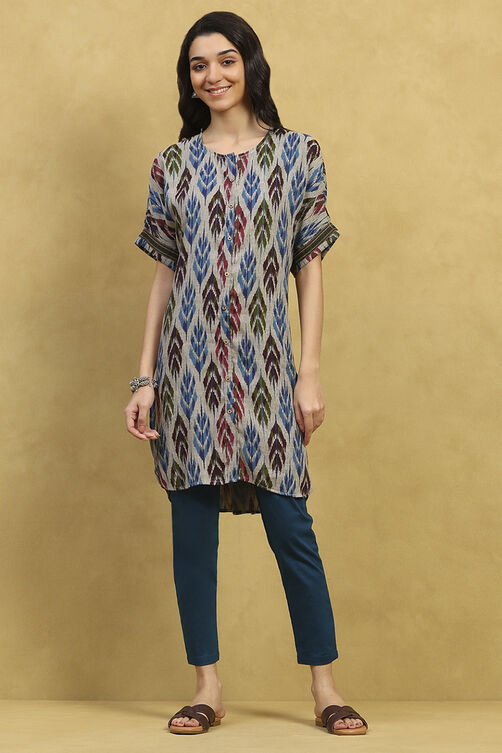 Grey Viscose Blend Printed Straight Kurta image number 5