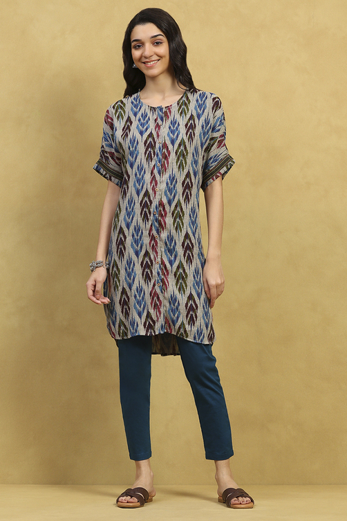 Grey Printed Straight Kurta image number 5