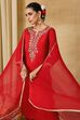 Red Viscose Blend Straight Solid Suit Set image number 7