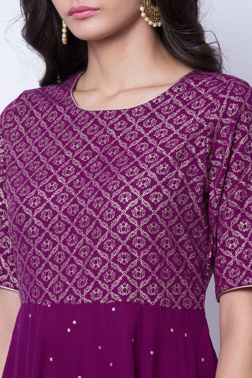 Purple Polyester Polymers Kalidar Kurta image number 1