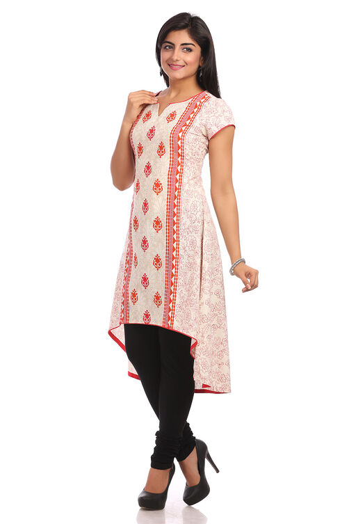 Beige Asymmetric Cotton Kurta image number 3