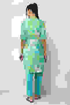 Aqua Floral Printed Straight Kurta image number 3