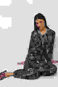 Navy Blue Printed Straight Co-ord Set image number 0