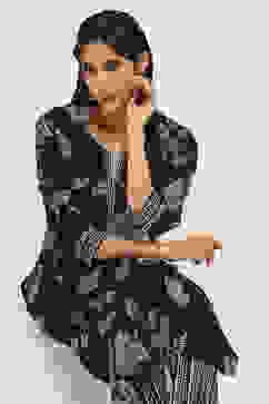 Black Printed Straight Kurta Set image number 0