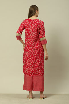 Fuchsia LIVA Straight Printed Kurta Palazzo Suit Set image number 5