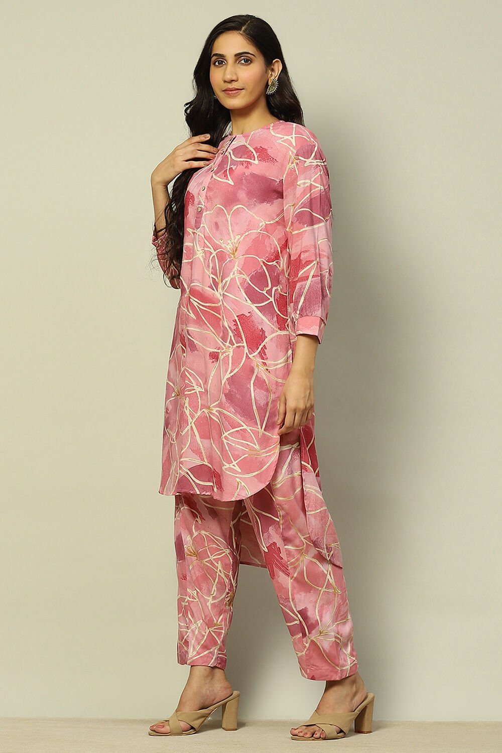 Pink Floral Printed Straight Co-ord Set image number 0