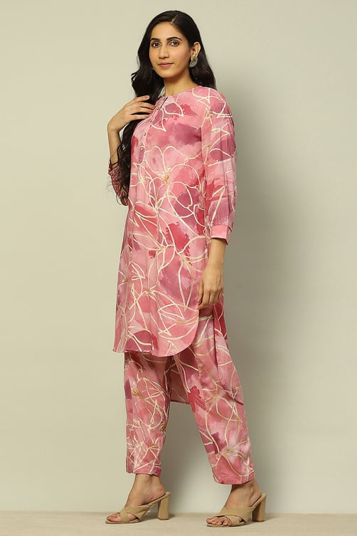 Aqua Blue Floral Printed Straight Co-ord Set image number 0