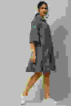 Indigo Cotton Blend Tiered Dress image number 4