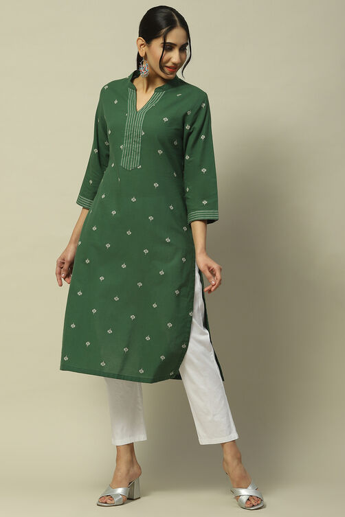 Green Cotton Staight Kurta image number 0