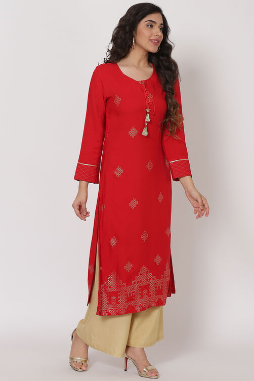 Red Viscose Rayon Kurta image number 3