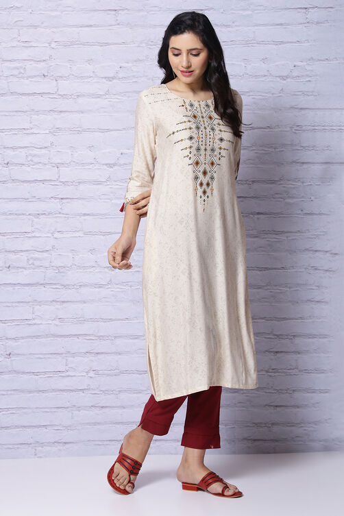 Off White Viscose Kurta image number 5