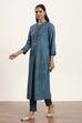 Teal Blue Viscose Rayon Straight Kurta Pants Set image number 3