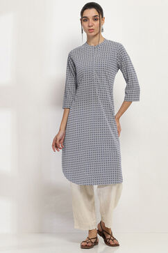Indigo Printed Straight Kurta image number 5