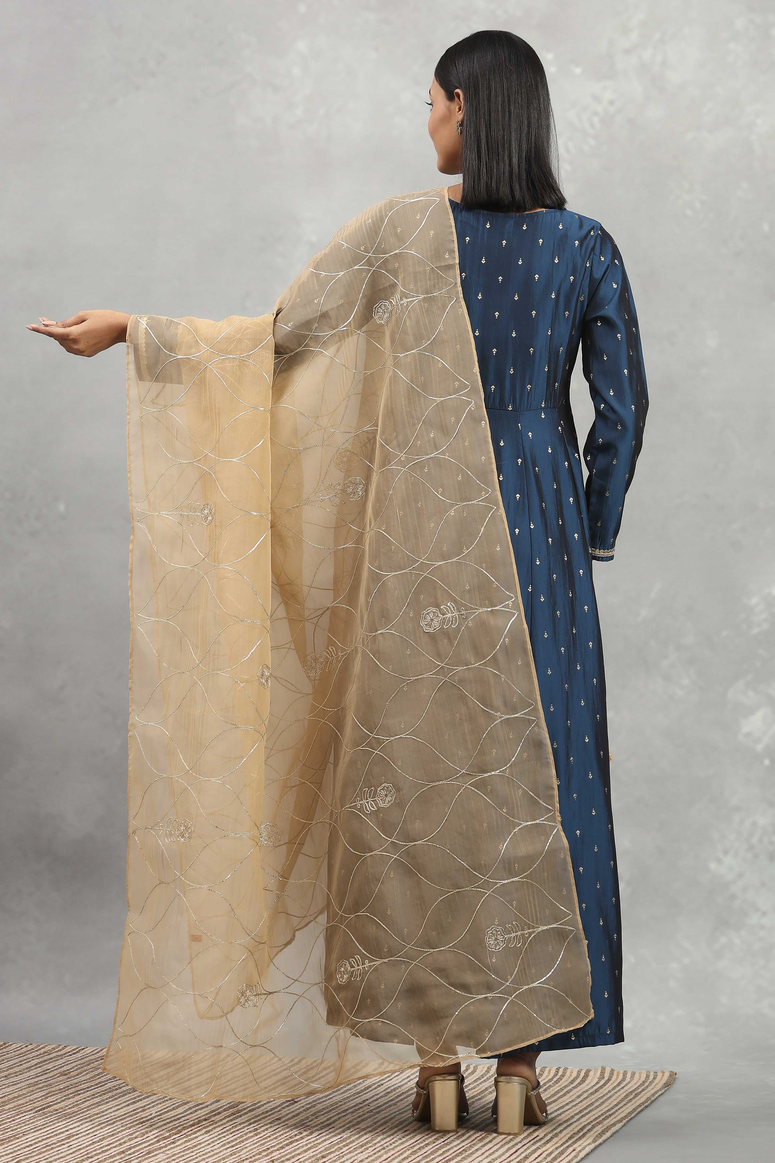 Gold Polyester Embroidered Dupatta image number 1