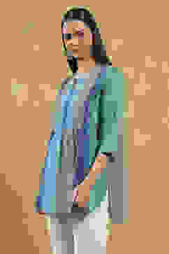 Blue Viscose Blend Solid Tiered Top image number 2