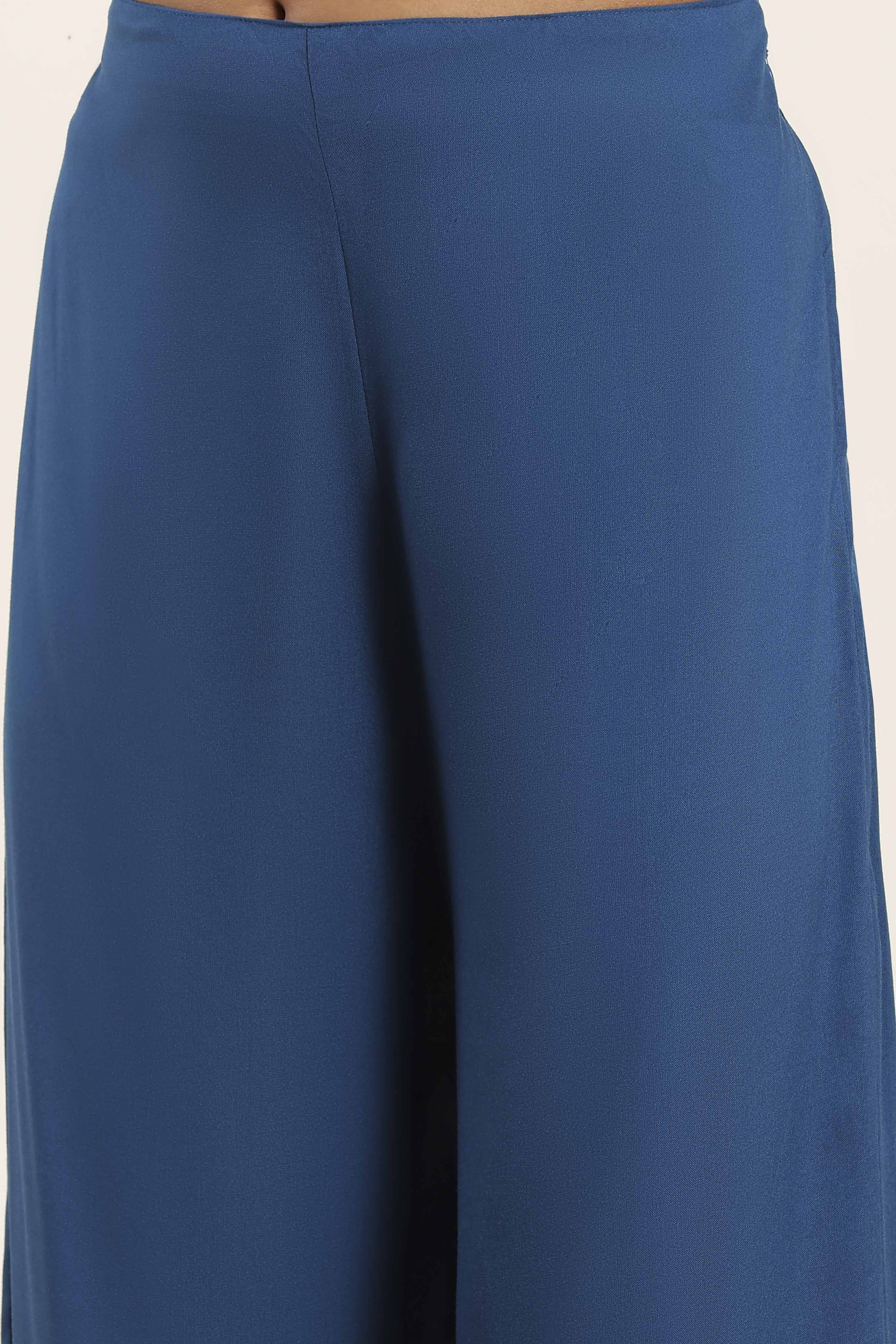 Indigo Blue Viscose Rayon Straight Kurta Pants Set image number 2
