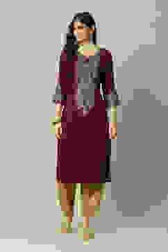 Maroon Poly Viscose Straight Printed Kurta image number 5