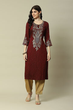 Maroon Poly Viscose Straight Printed Kurta image number 5