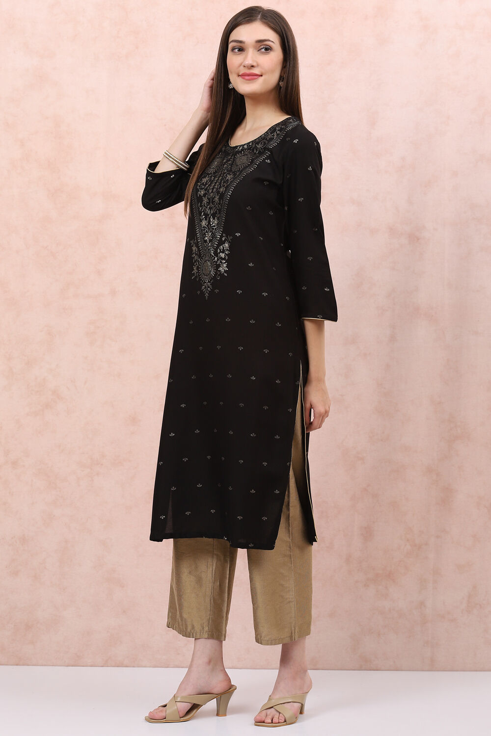 Black LIVA Straight Kurta image number 2