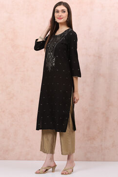 Black LIVA Straight Kurta image number 2