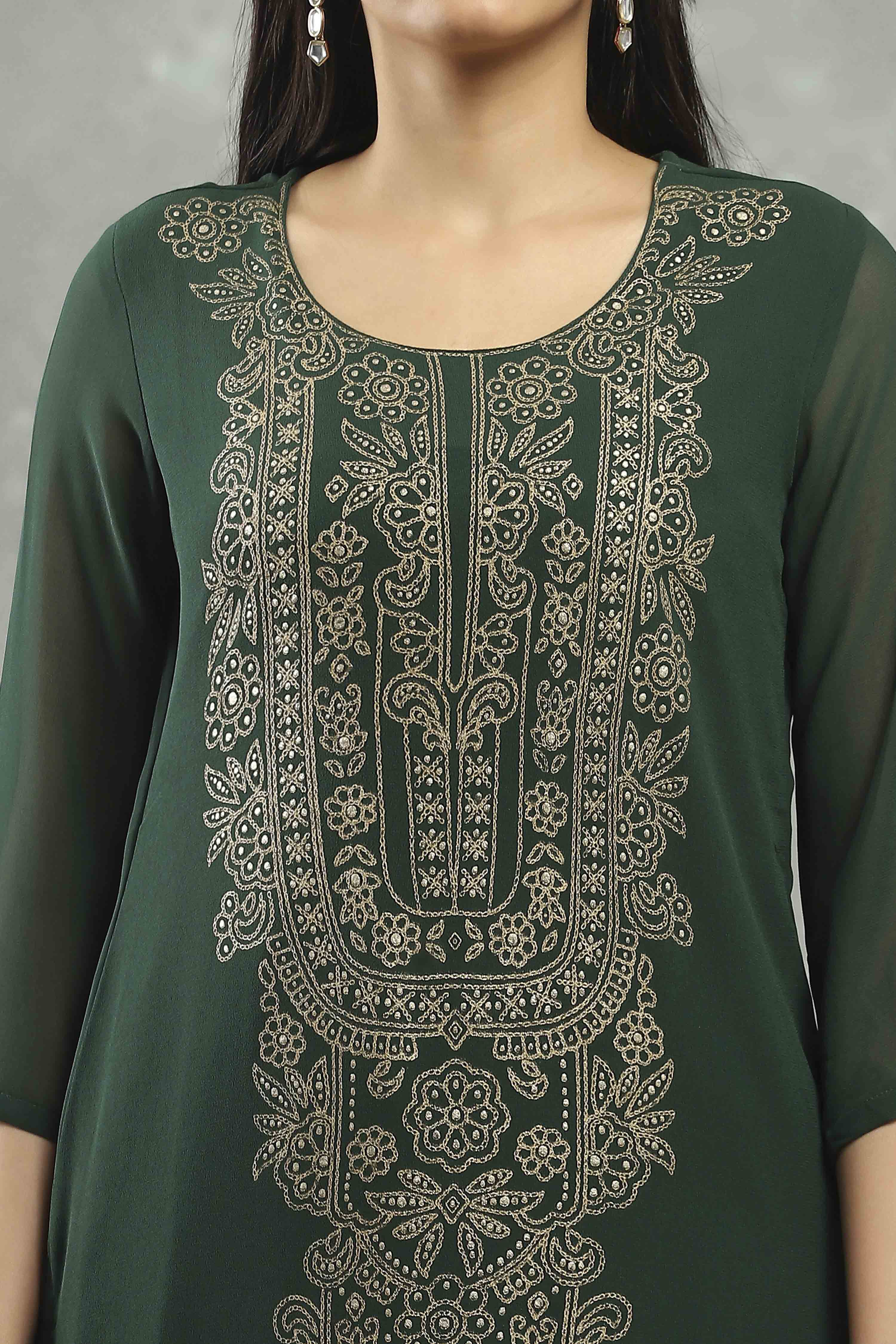 Green Viscose Straight Kurta Pants Set image number 1