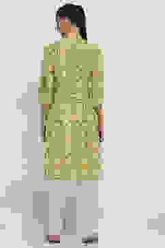 Yellow Cotton Printed Straight Kurta image number 3