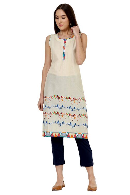 Beige Straight Cotton Kurta image number 0