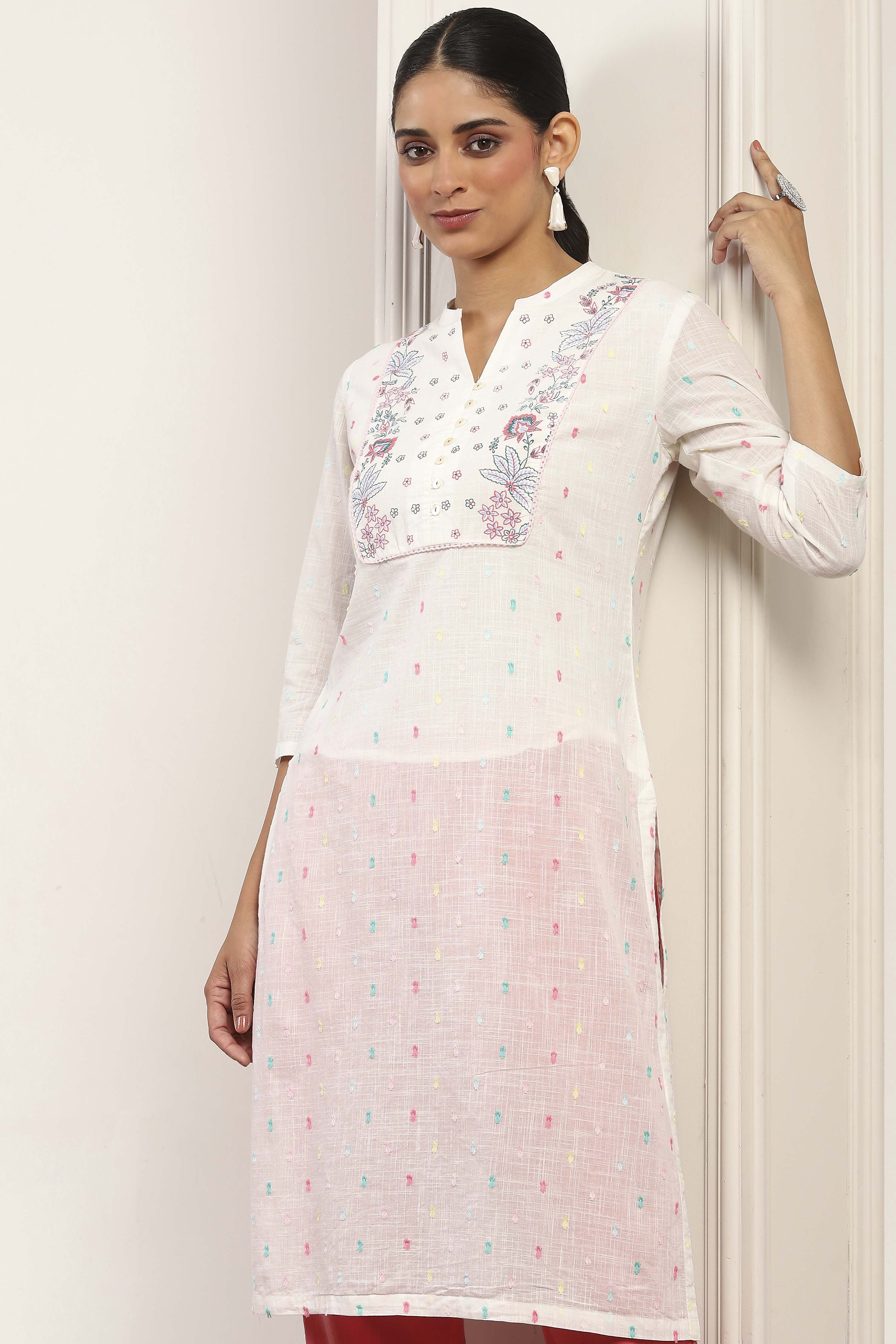 White Cotton A-line & Kalidar Kurtas image number 1