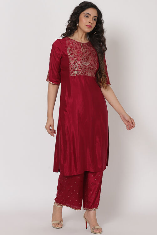 Wine Viscose Straight Kurta image number 3