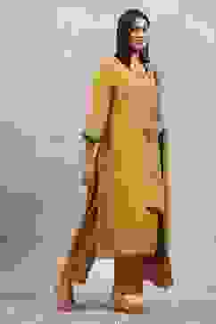 Yellow Polyester Yarndyed Straight Suit Set image number 5