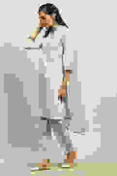 Blue Viscose Muslin Straight Printed Kurta Palazzo Suit Set image number 2