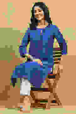 Blue Solid Straight Kurta image number 0