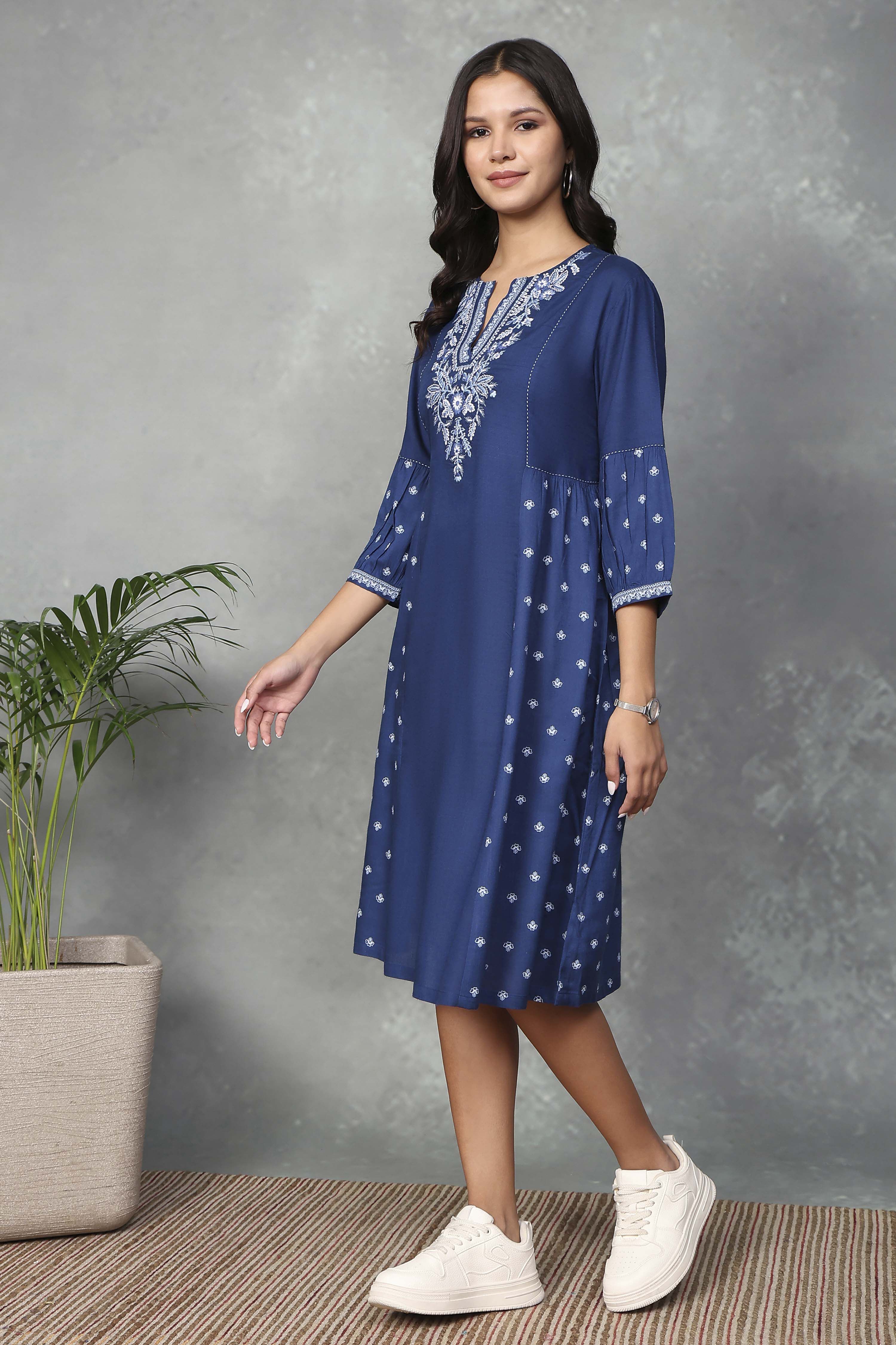 Blue Rayon A-Line Dresses image number 2