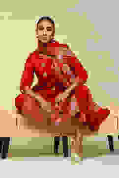 Red Acrylic Straight Yarn Dyed Kurta Palazzo Suit Set image number 6