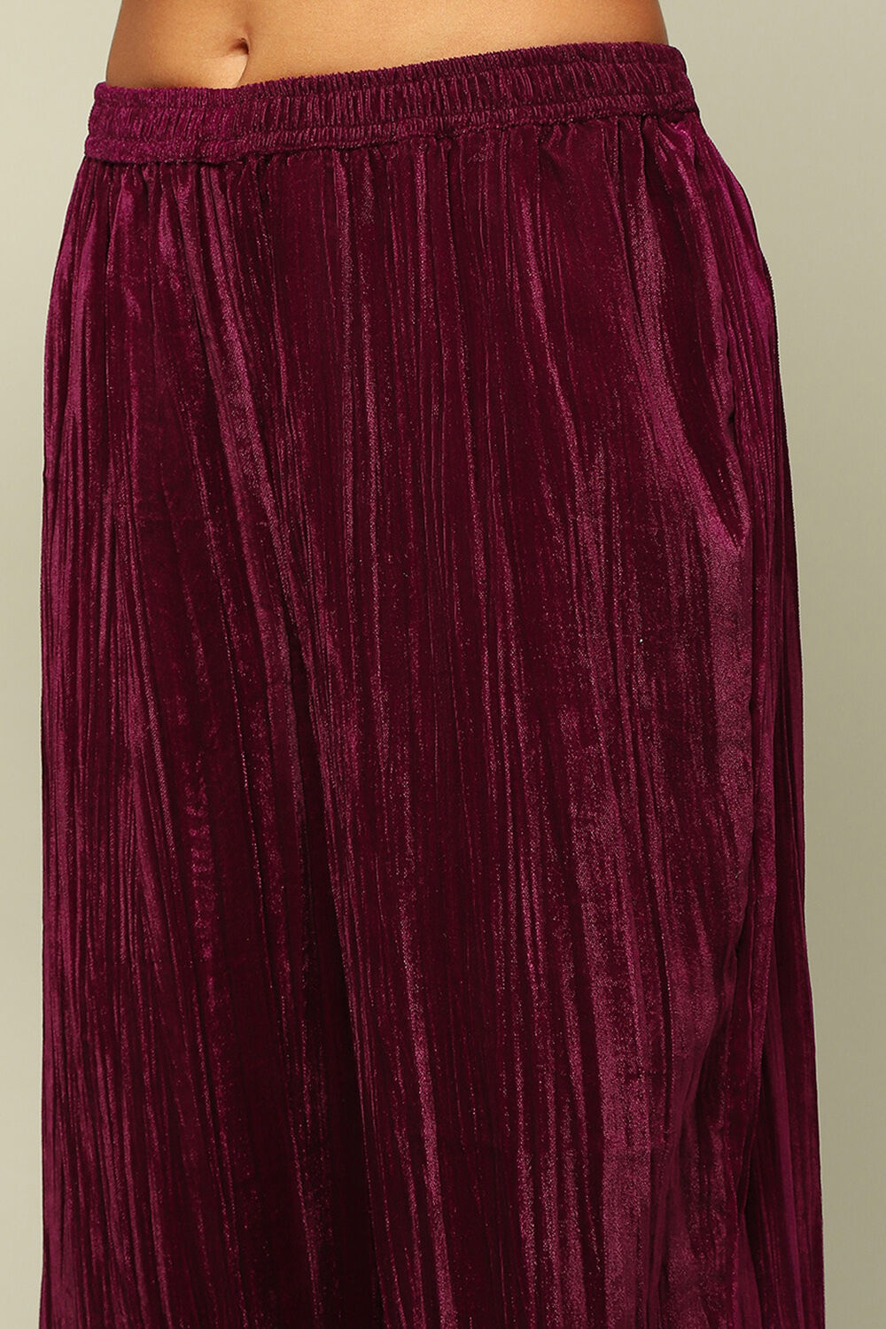 Wine Poly Velvet Straight Solid Kurta Palazzo Suit Set image number 2