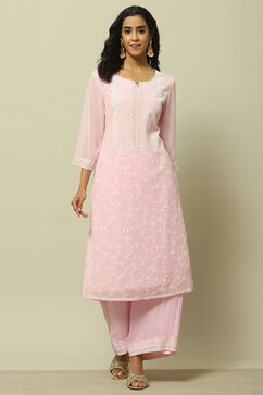 Pink Polyester Straight Kurta image number 5