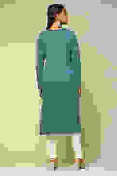 Blue Cotton Blend Straight Kurta image number 3