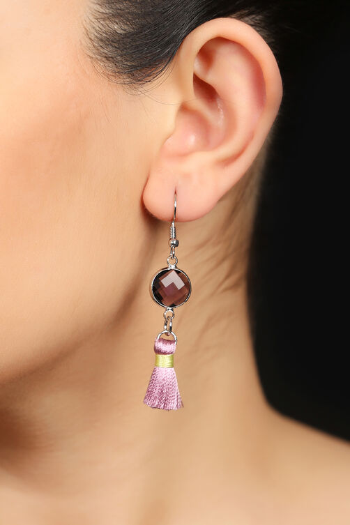 Pink Earrings Purple Stone With Pink Tassels image number 0